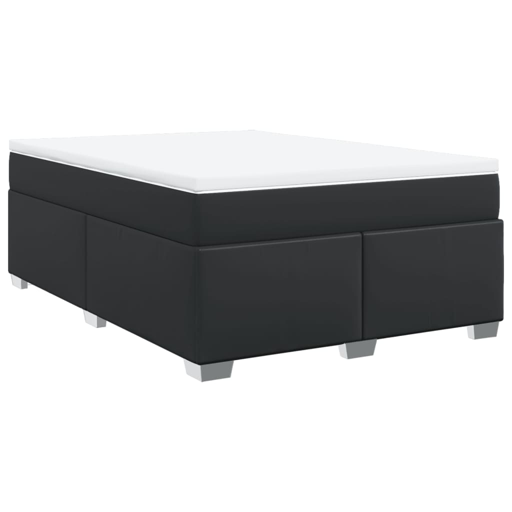 vidaXL Pat box spring cu saltea, negru, 140x200 cm, piele ecologică