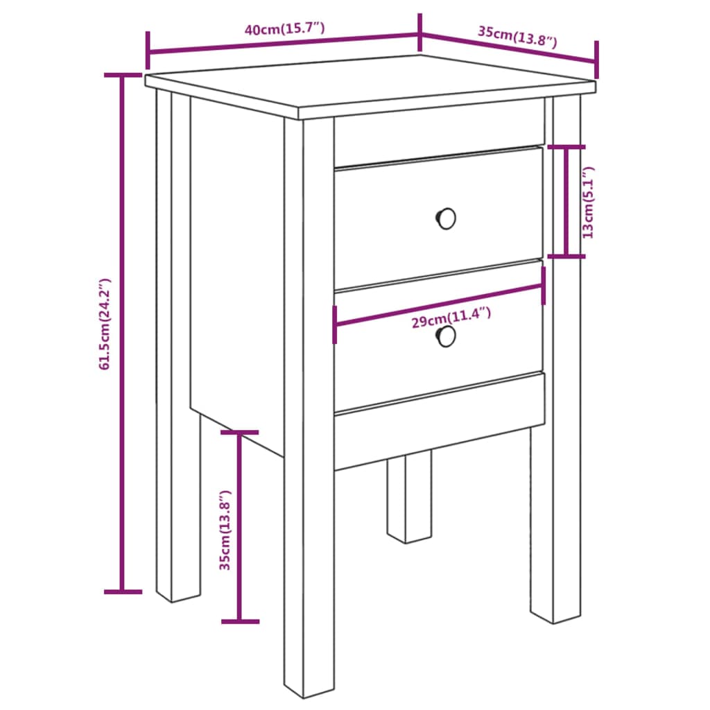 vidaXL Noptiere, 2 buc., alb, 40x35x61,5 cm, lemn masiv de pin