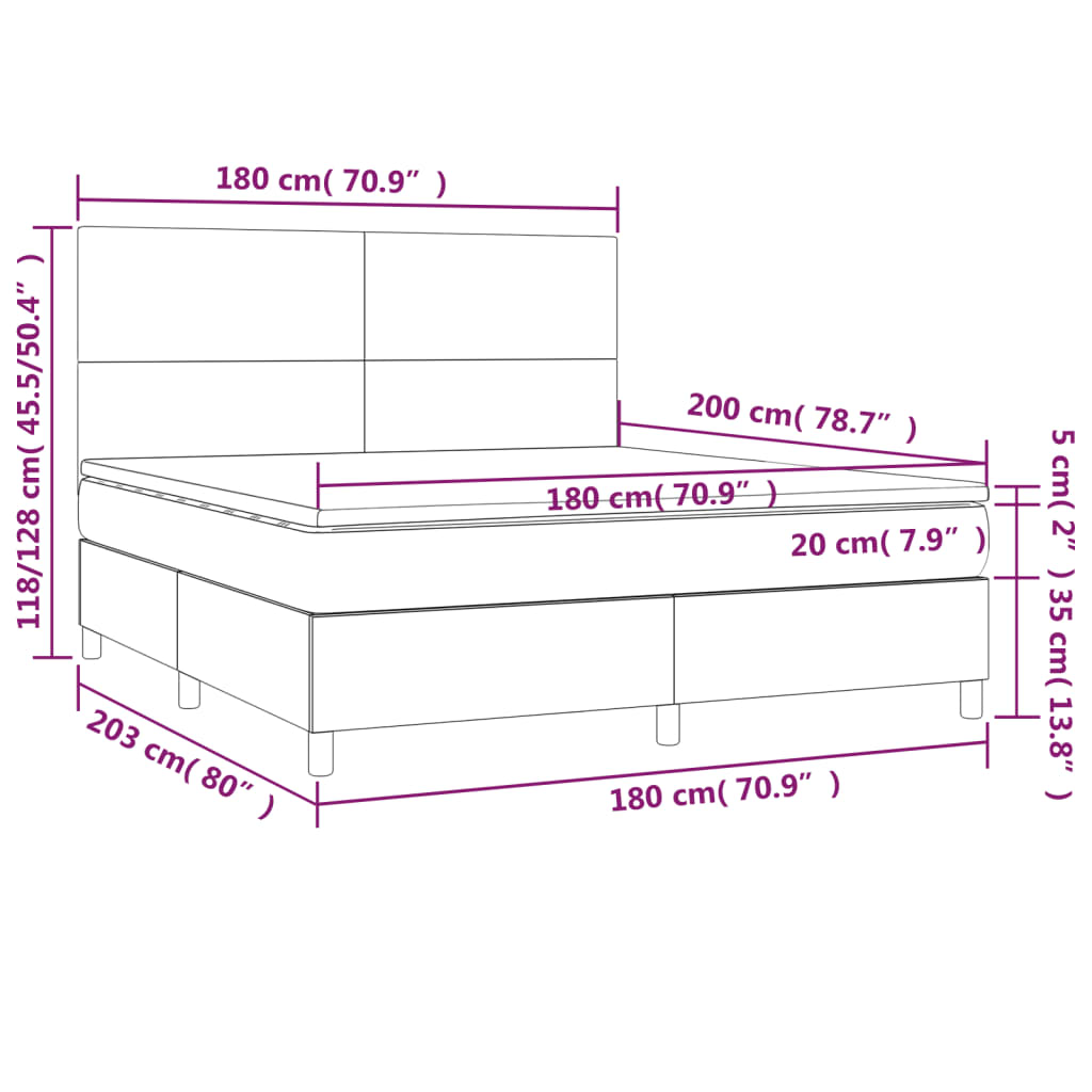 vidaXL Pat box spring cu saltea, gri deschis, 180x200 cm, catifea