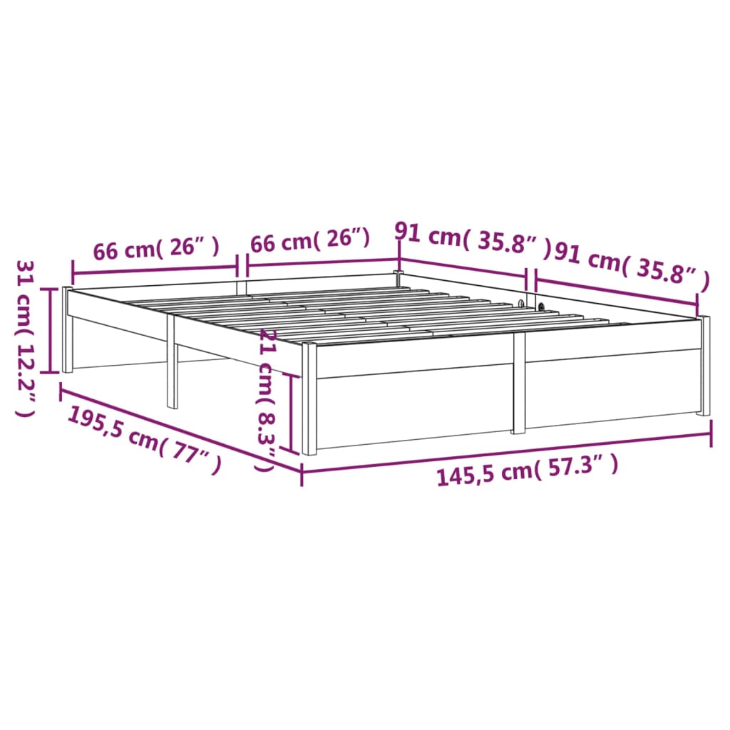 vidaXL Cadru de pat, negru, 140x190 cm, lemn masiv