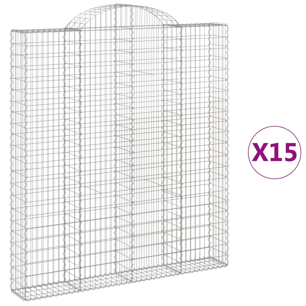 vidaXL Coșuri gabion arcuite, 15 buc 200x30x220/240cm, fier galvanizat