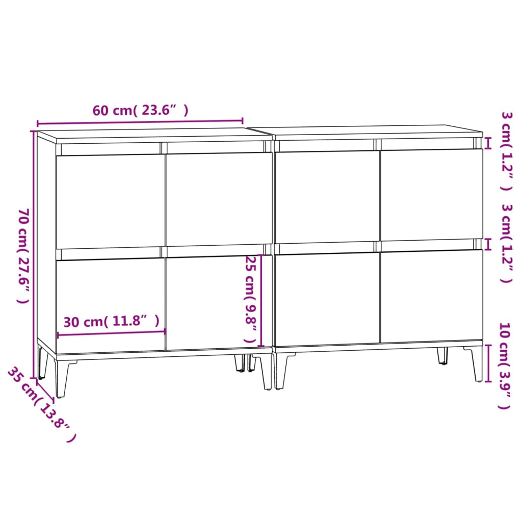 vidaXL Dulapuri, 2 buc, sonoma gri, 60x35x70 cm, lemn prelucrat