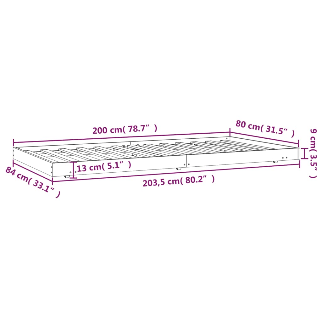 vidaXL Cadru de pat fără saltea, alb, 80x200 cm, lemn masiv de pin