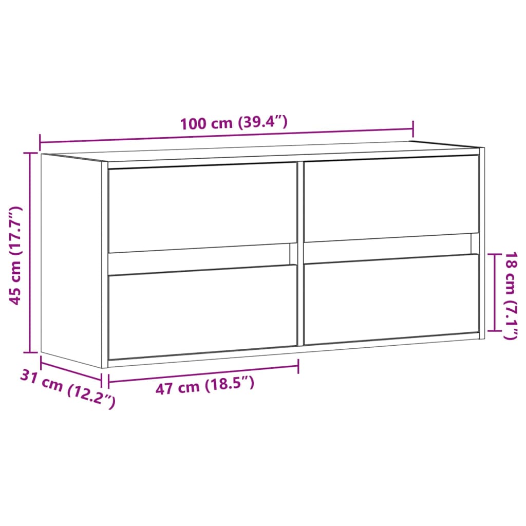 vidaXL Comodă TV de perete cu lumini LED, stejar sonoma, 100x31x45 cm