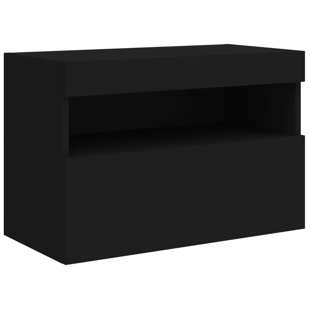 vidaXL Comodă TV de perete cu lumini LED, negru, 60x30x40 cm