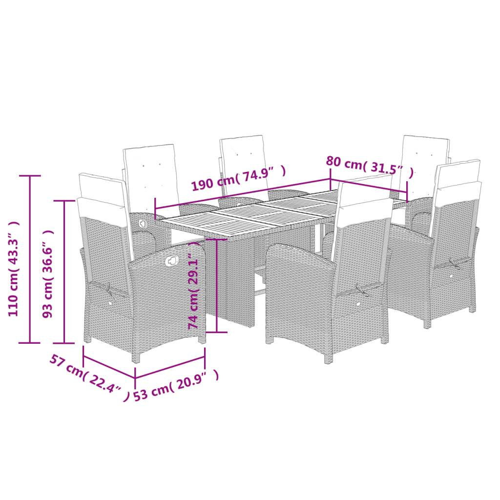 vidaXL Set mobilier de grădină cu perne, 7 piese, gri, poliratan