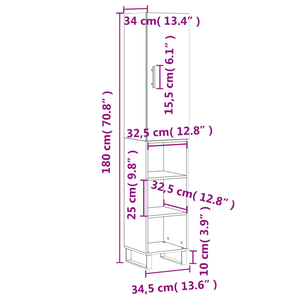 vidaXL Dulap înalt, alb extralucios, 34,5x34x180 cm, lemn prelucrat