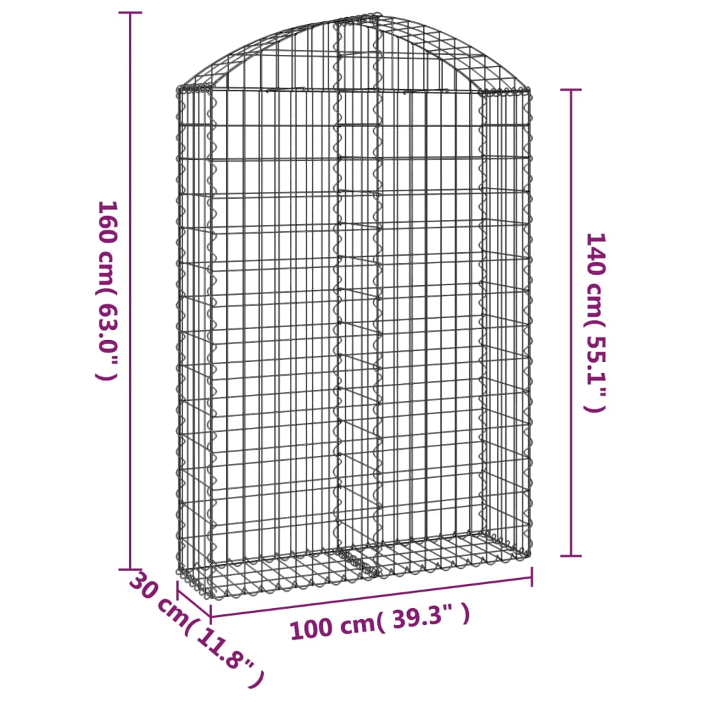 vidaXL Coș gabion arcuit, 100x30x140/160 cm, fier galvanizat