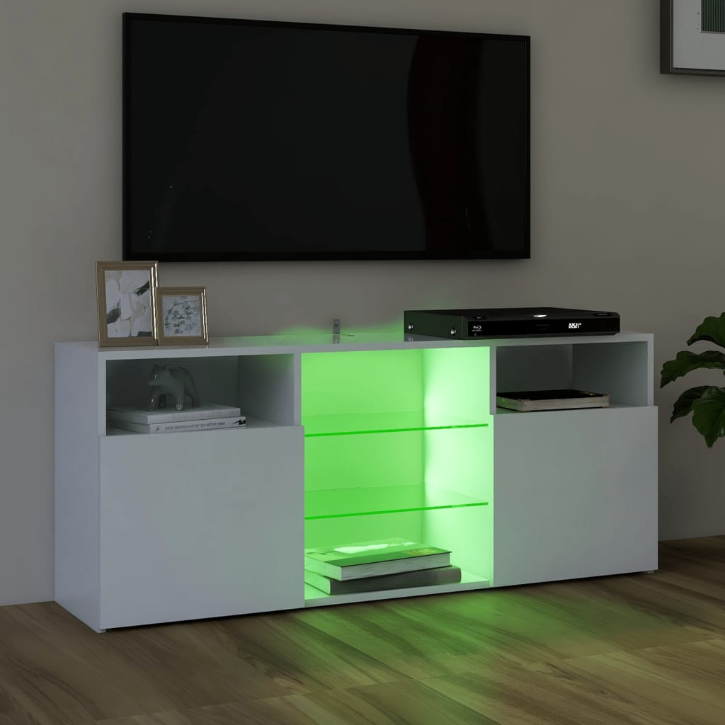 vidaXL Comodă TV cu lumini LED, alb extralucios, 120x30x50 cm