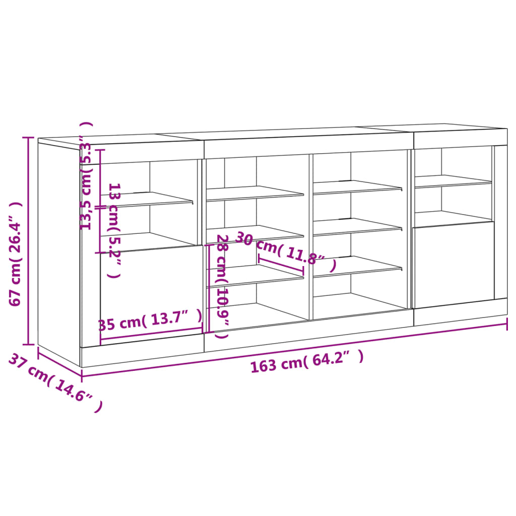 vidaXL Servantă cu lumini LED, alb, 163x37x67 cm