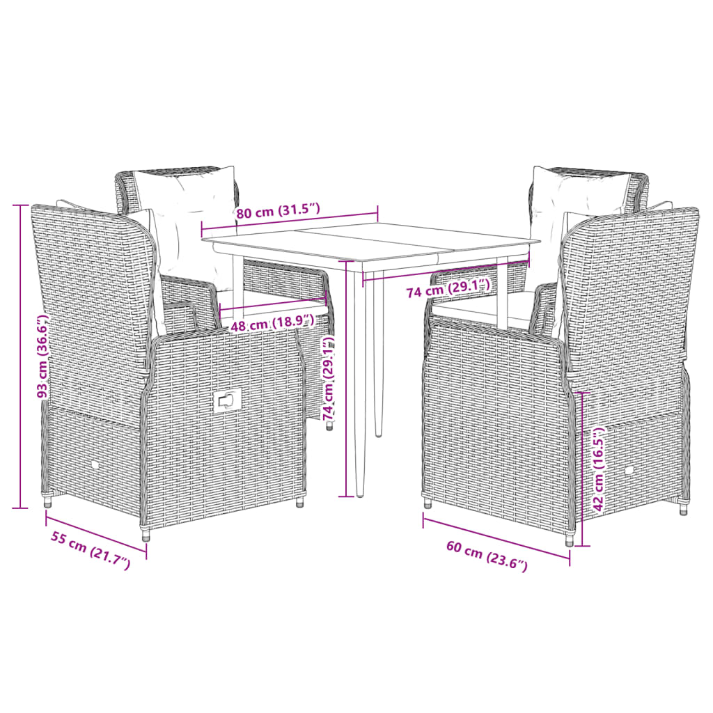 vidaXL Set mobilier de grădină cu perne, 5 piese, bej, poliratan