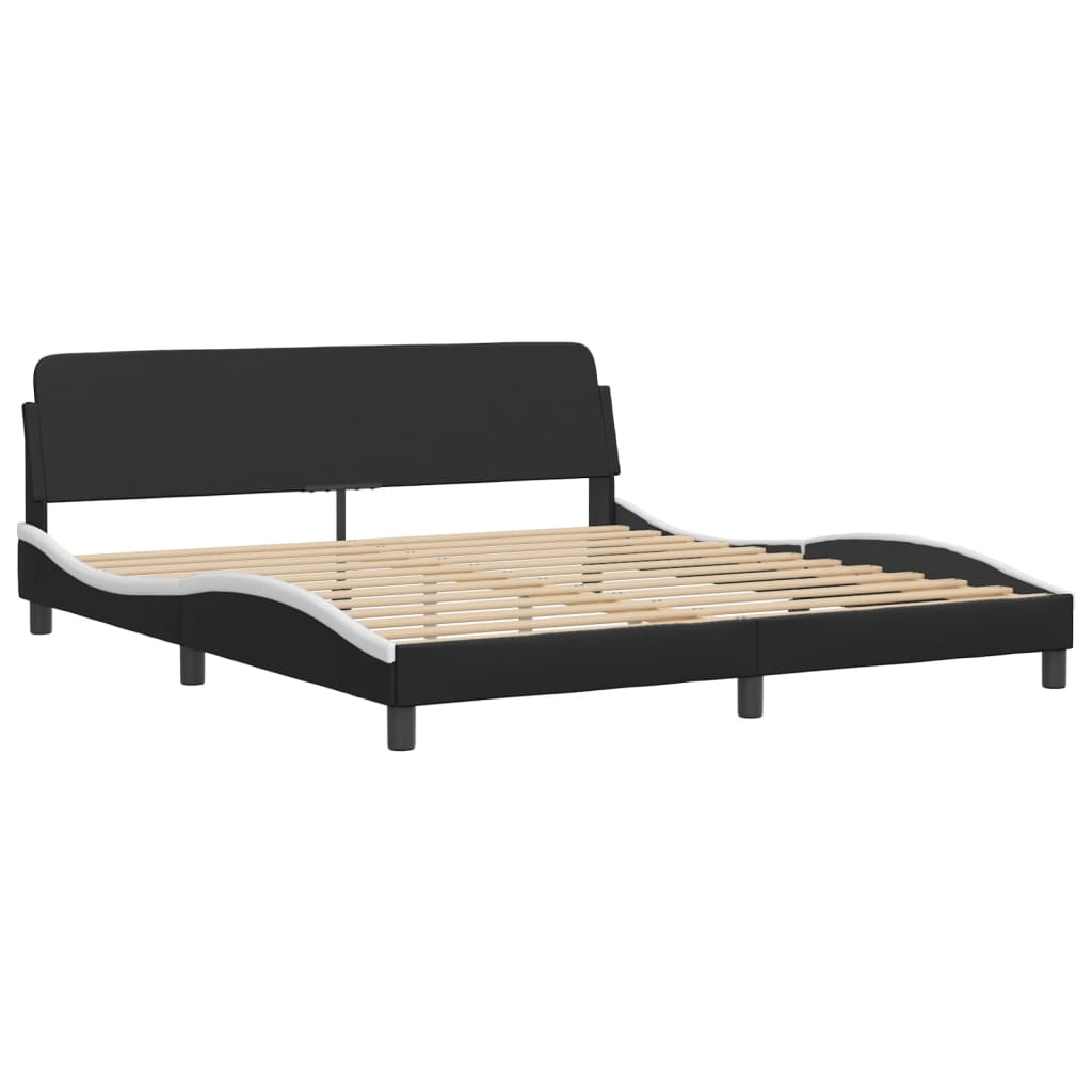 vidaXL Cadru de pat cu tăblie negru și alb 180x200cm piele artificială