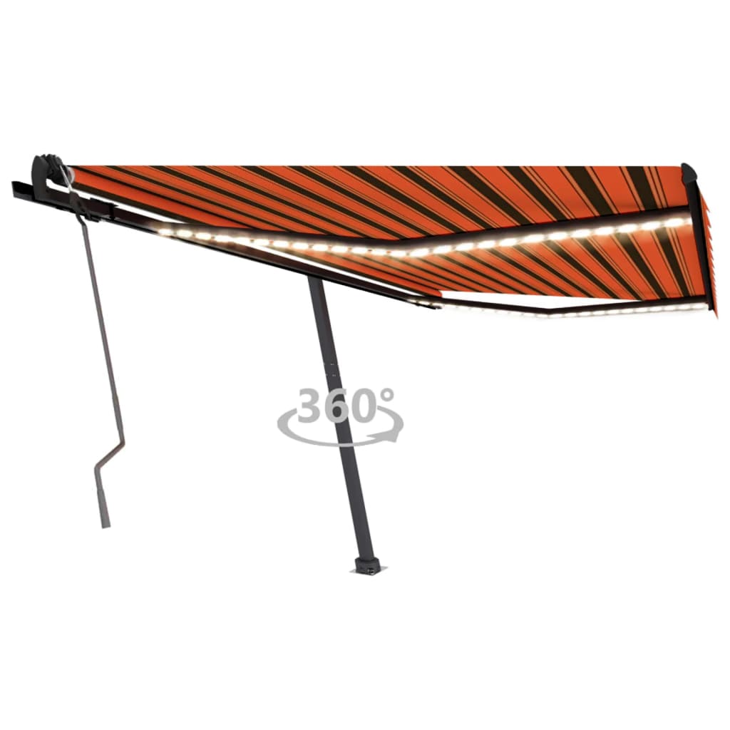 vidaXL Copertină retractabilă manual, LED, portocaliu/ maro 450x350 cm