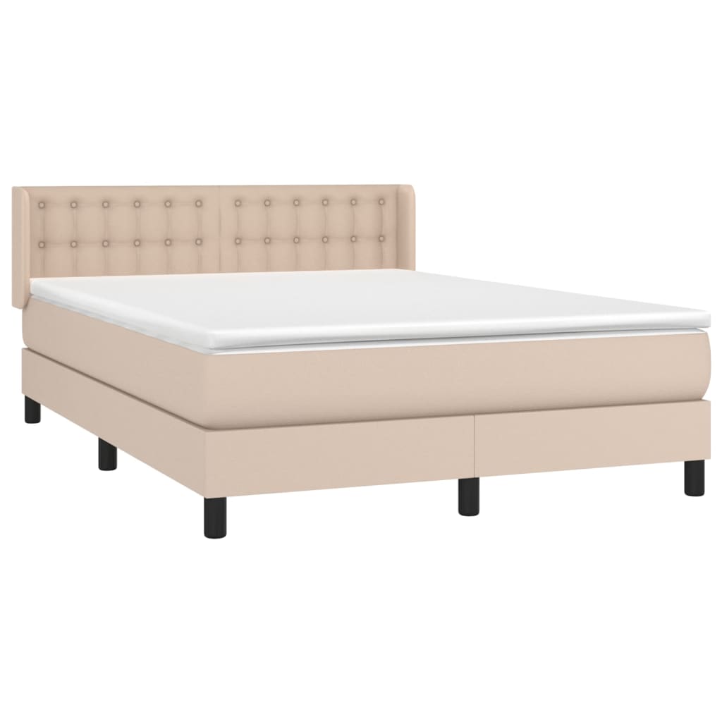 vidaXL Pat box spring cu saltea, cappuccino, 140x200cm piele ecologică