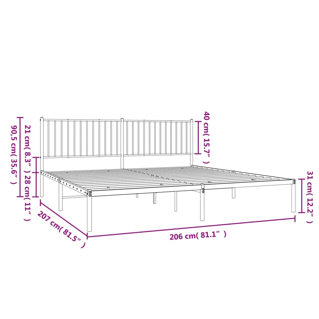 vidaXL Cadru de pat metalic cu tăblie, negru, 200x200 cm