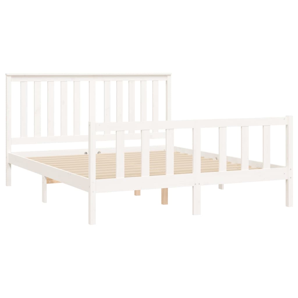 vidaXL Cadru de pat cu tăblie King Size, alb, 150x200 cm, lemn pin