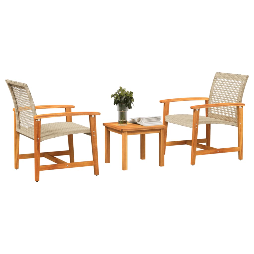 vidaXL Set mobilier bistro, 3 piese, poliratan bej/lemn de acacia