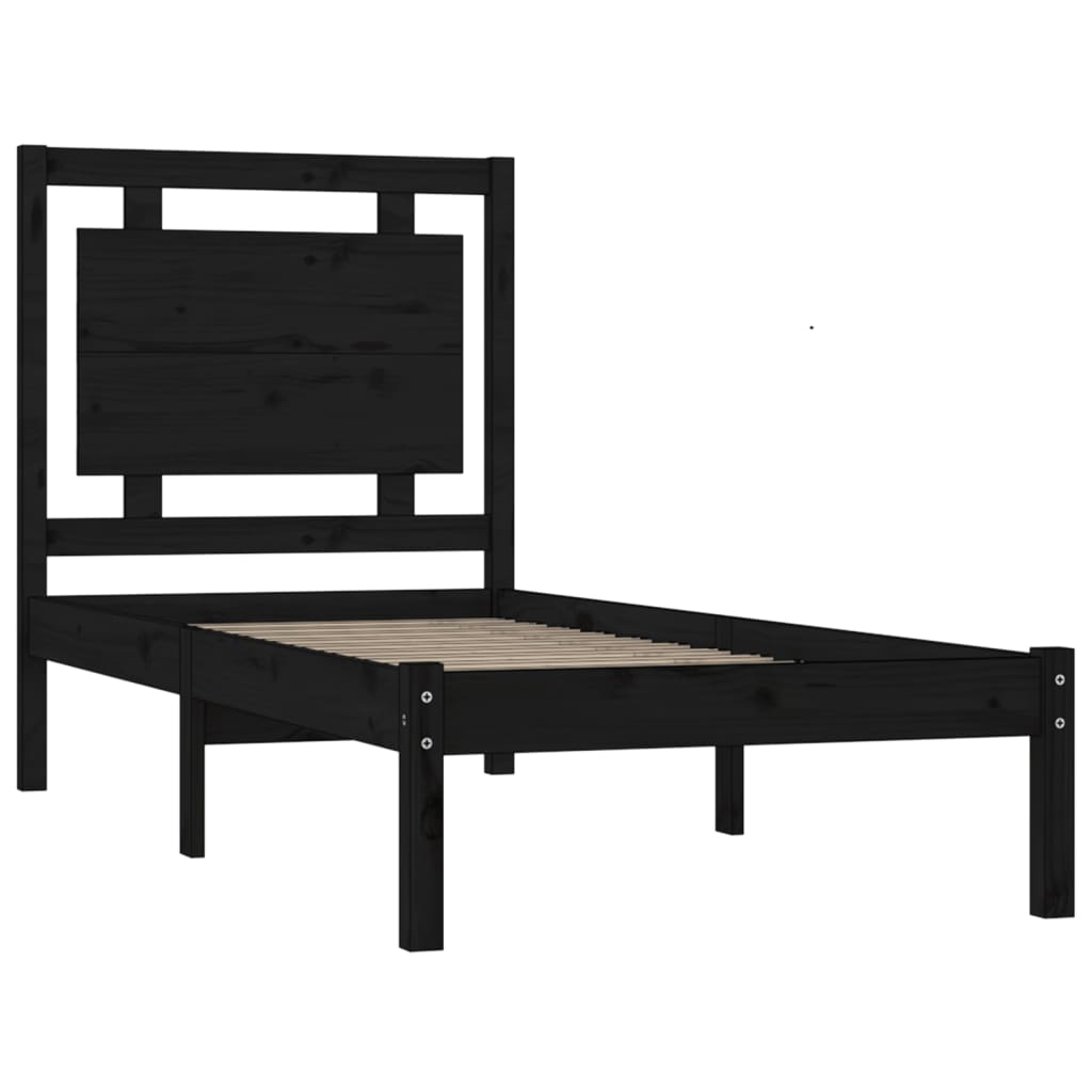 vidaXL Cadru de pat single, negru, 90x190 cm, lemn masiv