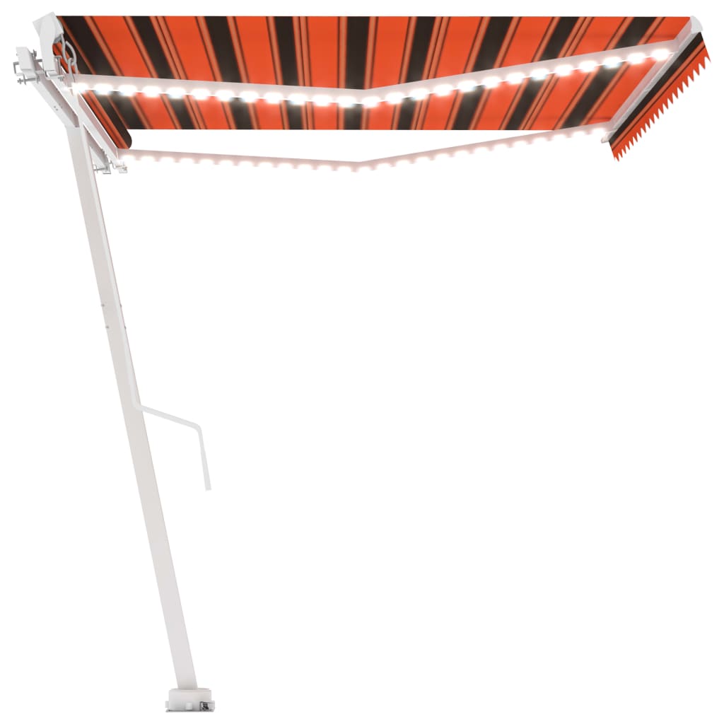 vidaXL Copertină retractabilă manual,LED, portocaliu/ maro, 450x350 cm