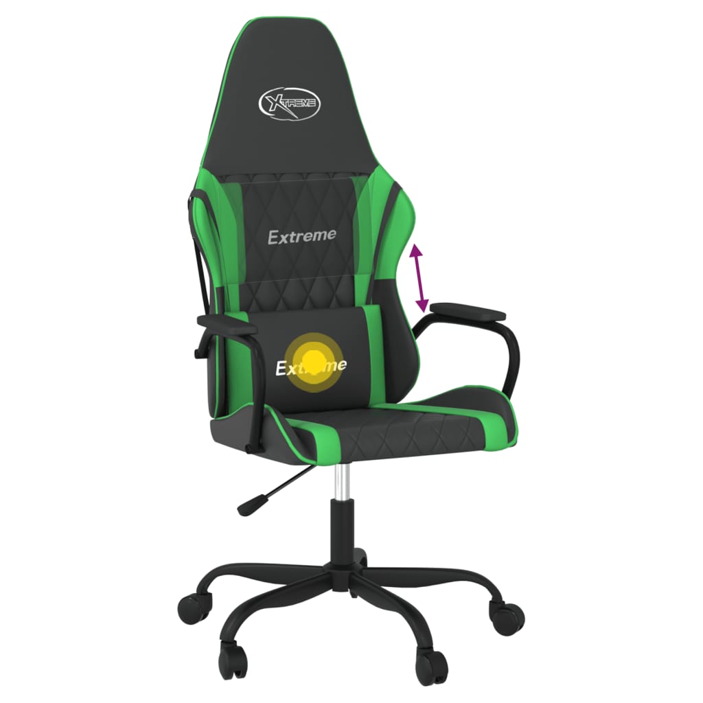 vidaXL Scaun de gaming de masaj, negru și verde, piele ecologică