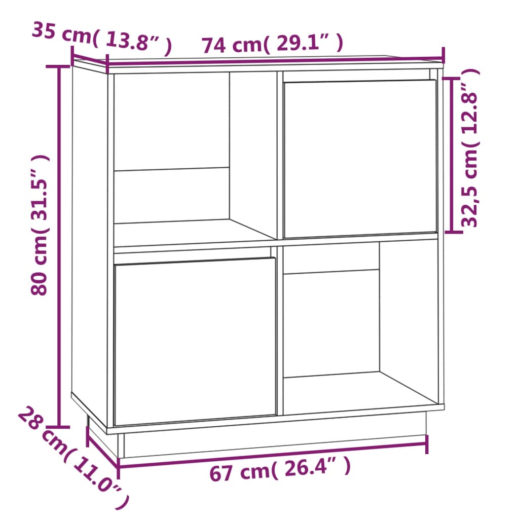 vidaXL Dulap, maro miere, 74x35x80 cm, lemn masiv de pin