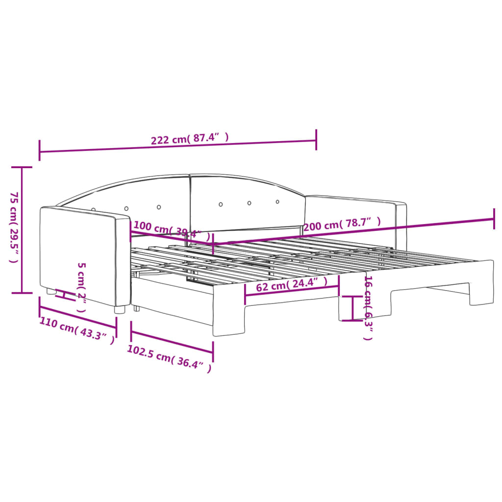 vidaXL Pat de zi cu extensie, gri deschis, 100x200 cm, catifea