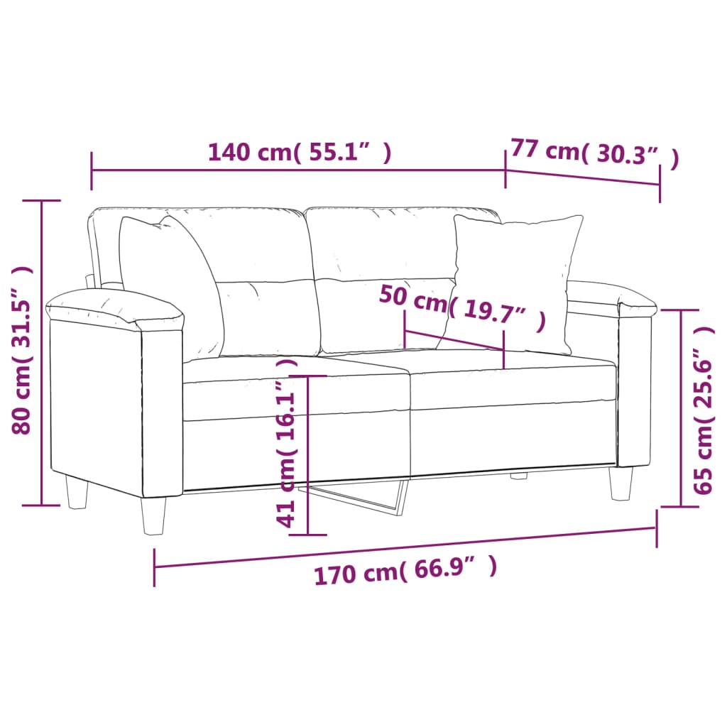 vidaXL Canapea cu 2 locuri, perne&pernuțe gri închis 140 cm microfibră