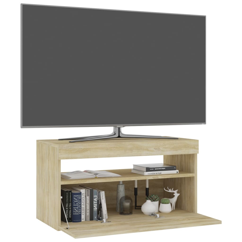 vidaXL Comodă TV cu lumini LED, stejar sonoma, 75x35x40 cm