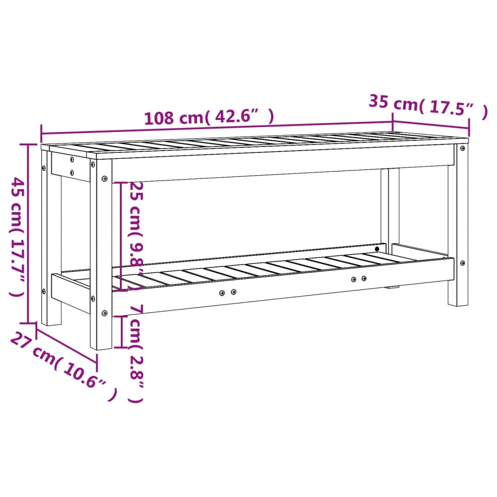 vidaXL Bancă de grădină, alb, 108x35x45 cm, lemn masiv de pin