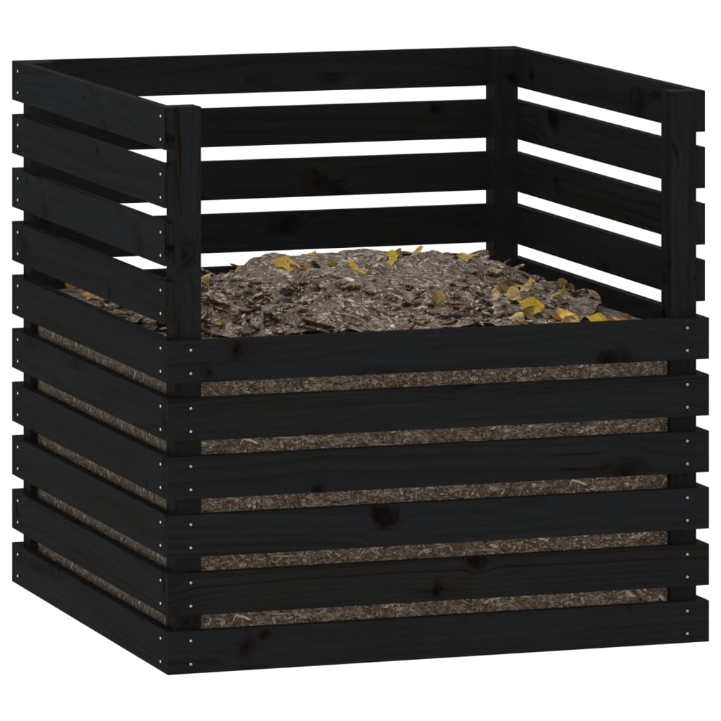 vidaXL Compostor, negru, 80x80x78 cm, lemn masiv de pin