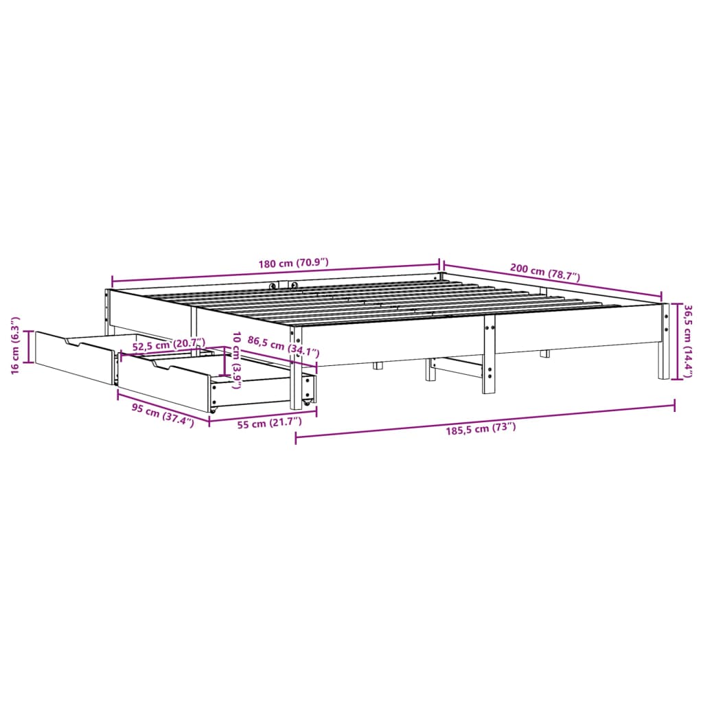 vidaXL Cadru de pat fără saltea, maro ceruit 180x200 cm lemn masiv pin