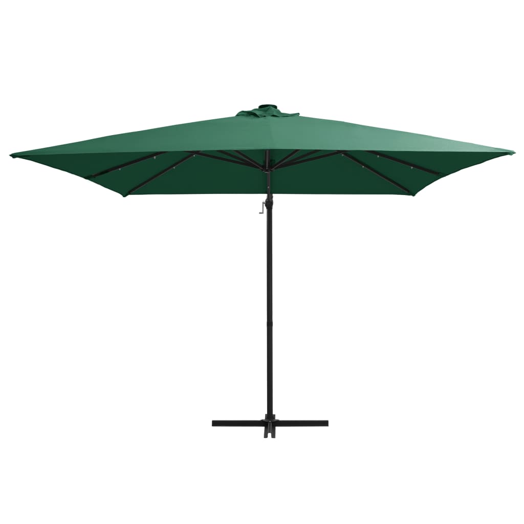 vidaXL Umbrelă suspendată cu LED și stâlp din oțel, verde, 250x250 cm