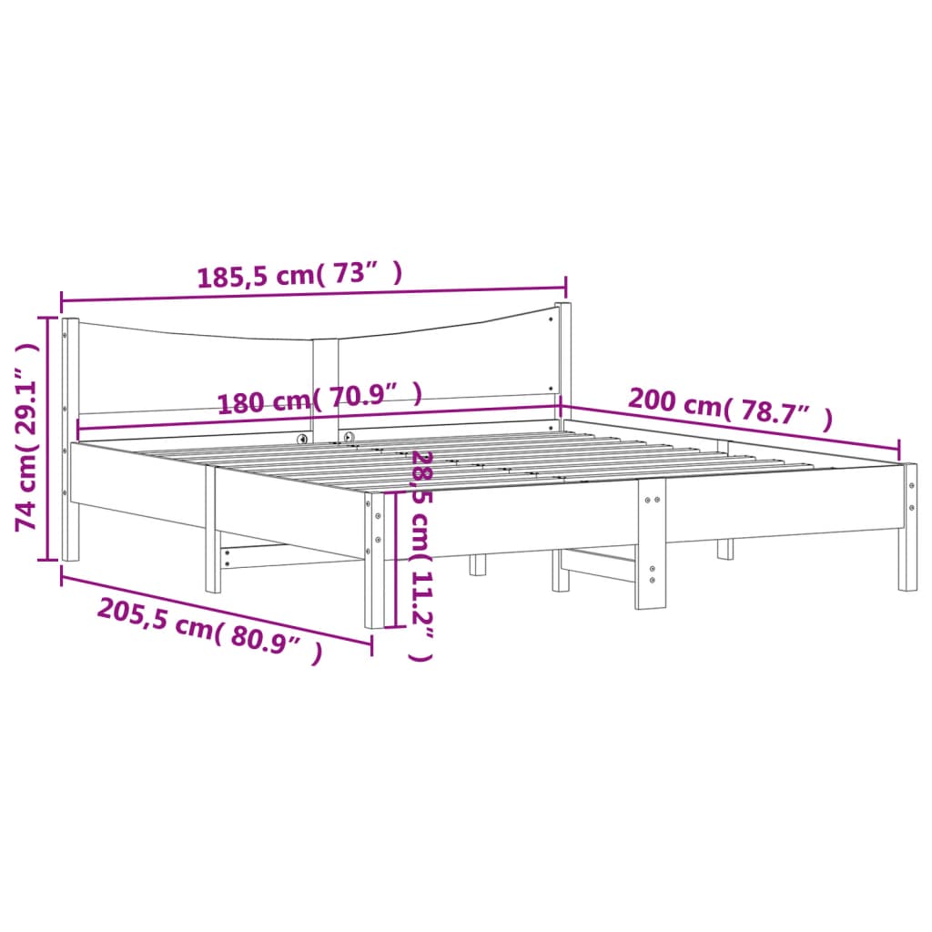 vidaXL Cadru de pat fără saltea, maro ceruit 180x200 cm lemn masiv pin