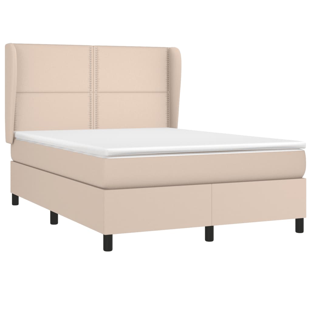 vidaXL Pat box spring cu saltea, cappuccino, 140x200cm piele ecologică