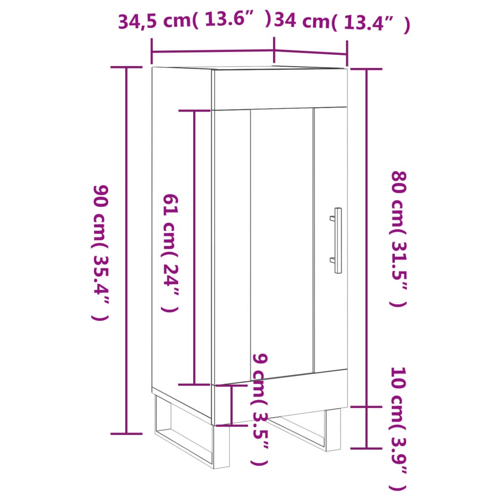 vidaXL Servantă, gri beton, 34,5x34x90 cm, lemn compozit