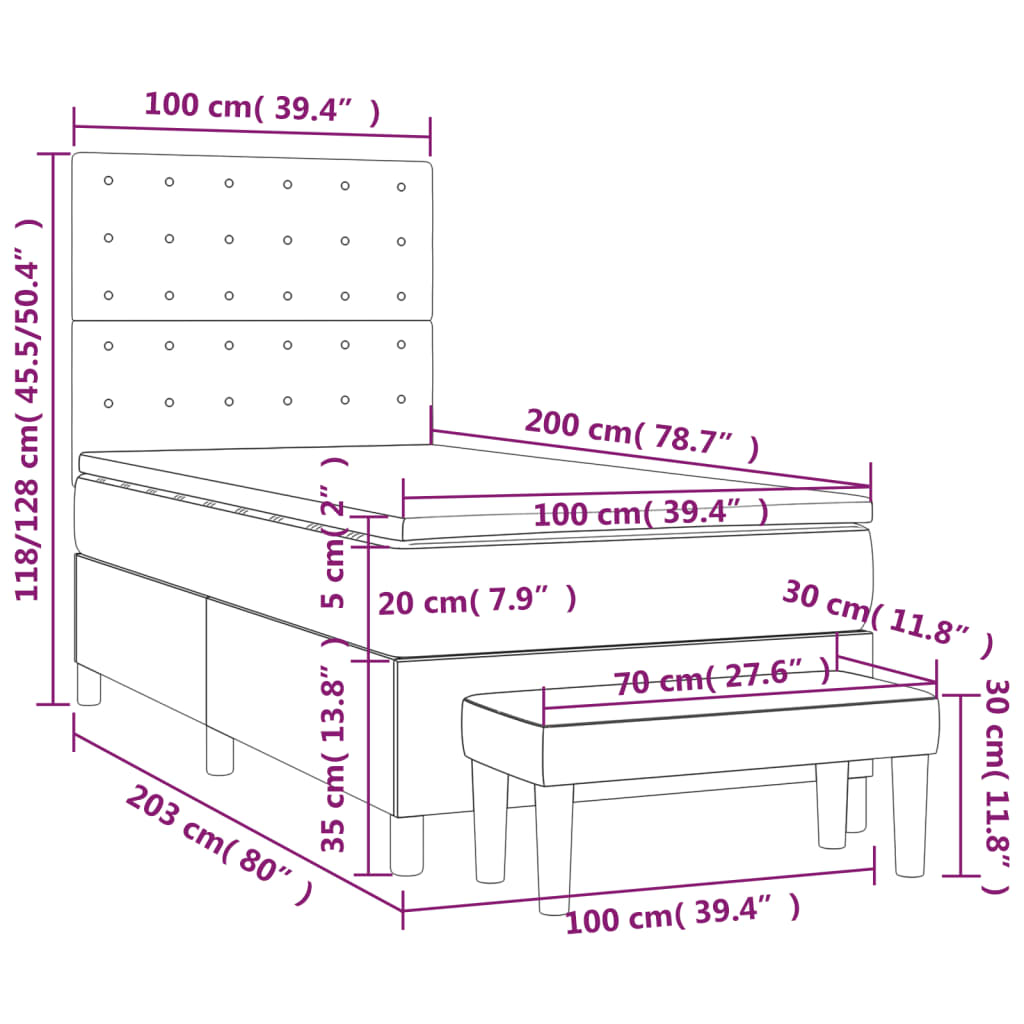 vidaXL Pat box spring cu saltea, negru, 100x200 cm, piele ecologică