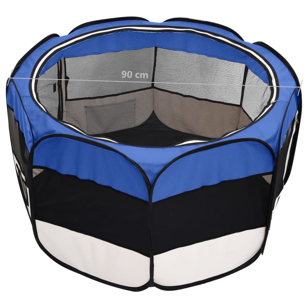 vidaXL Țarc joacă pliabil câini cu sac transport albastru 90x90x58 cm