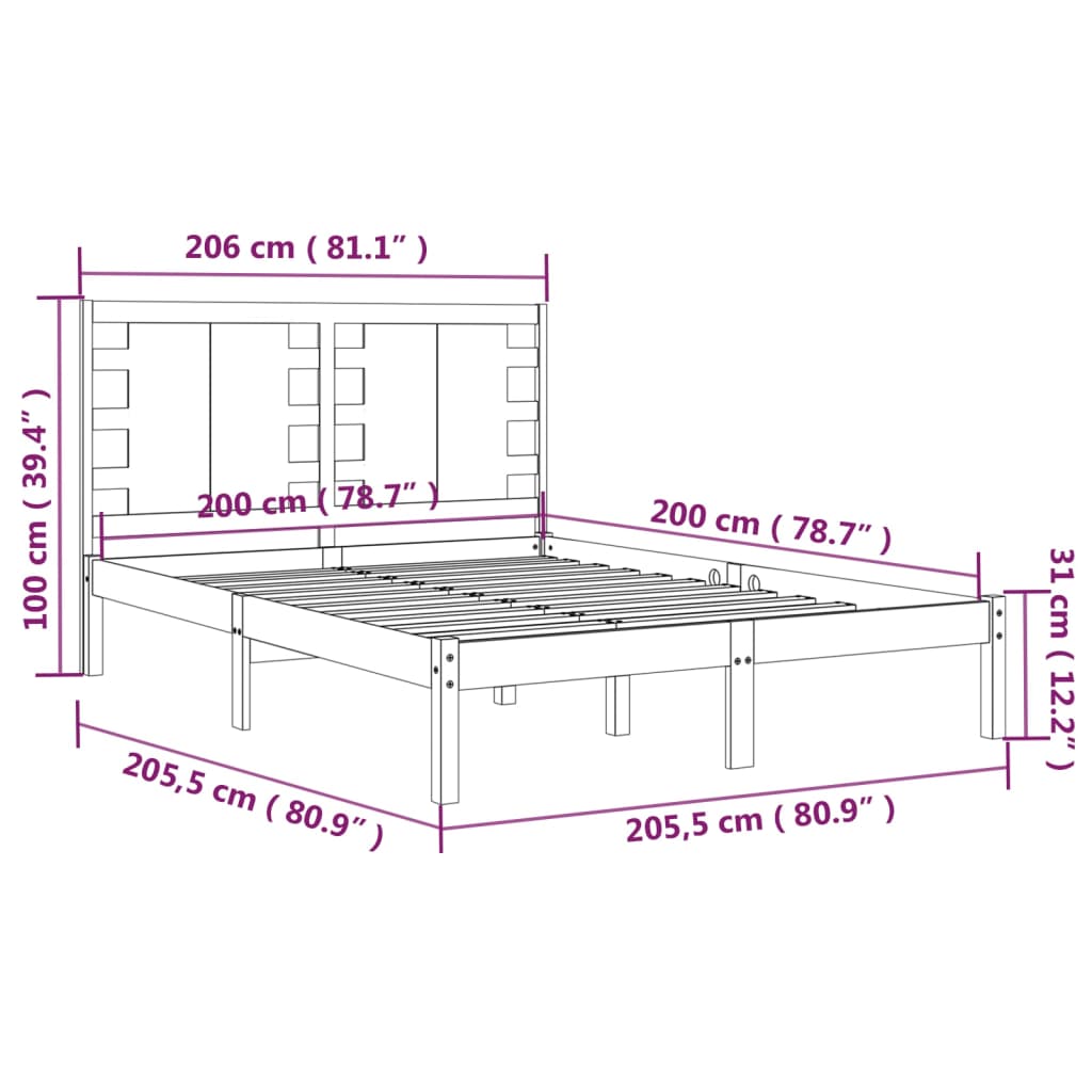 vidaXL Cadru de pat, negru, 200x200 cm, lemn masiv de pin