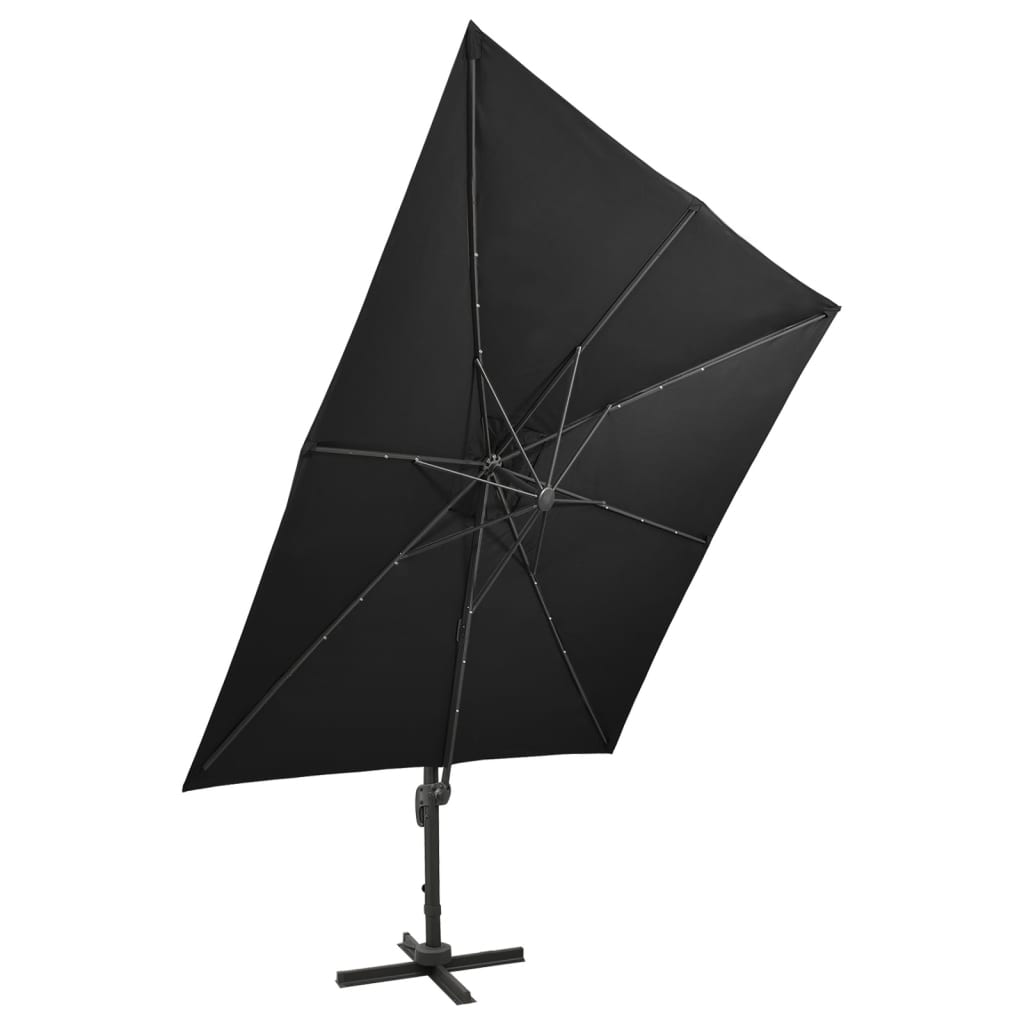 vidaXL Umbrelă în consolă cu stâlp și LED-uri, negru, 300 cm