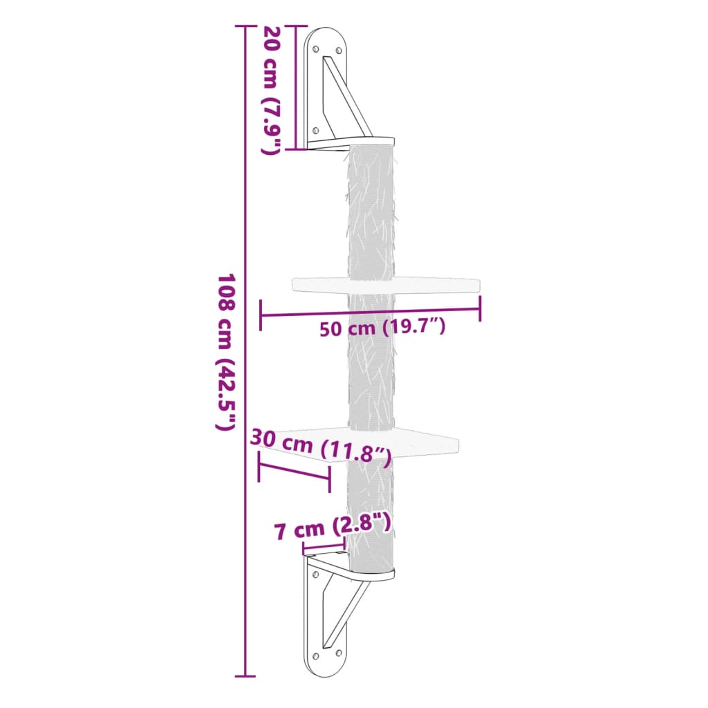 vidaXL Ansamblu pisici perete cu stâlp zgâriere, gri deschis, 108 cm