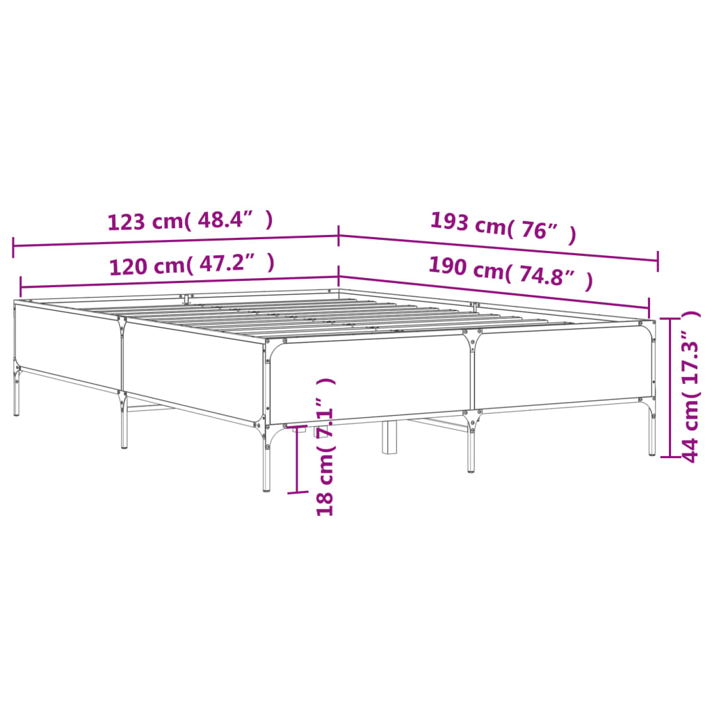 vidaXL Cadru de pat, stejar afumat 120x190 cm lemn prelucrat și metal