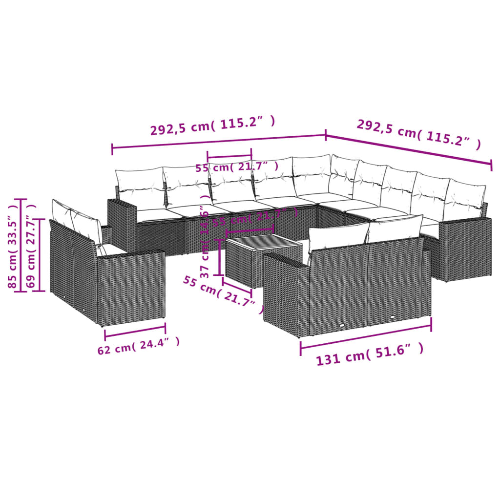 vidaXL Set mobilier de grădină cu perne, 14 piese, negru, poliratan