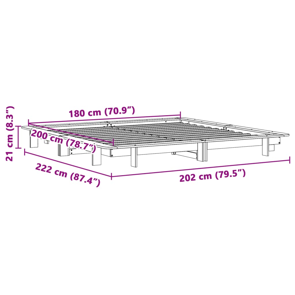 vidaXL Cadru de pat fără saltea, alb, 180x200 cm, lemn masiv pin