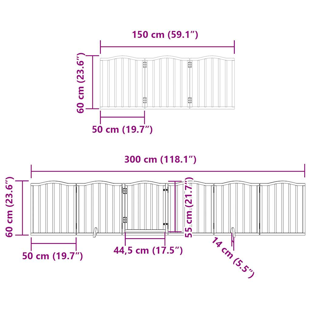 vidaXL Poartă de câini pliabilă cu ușă, 12 panouri, 600 cm, lemn plop