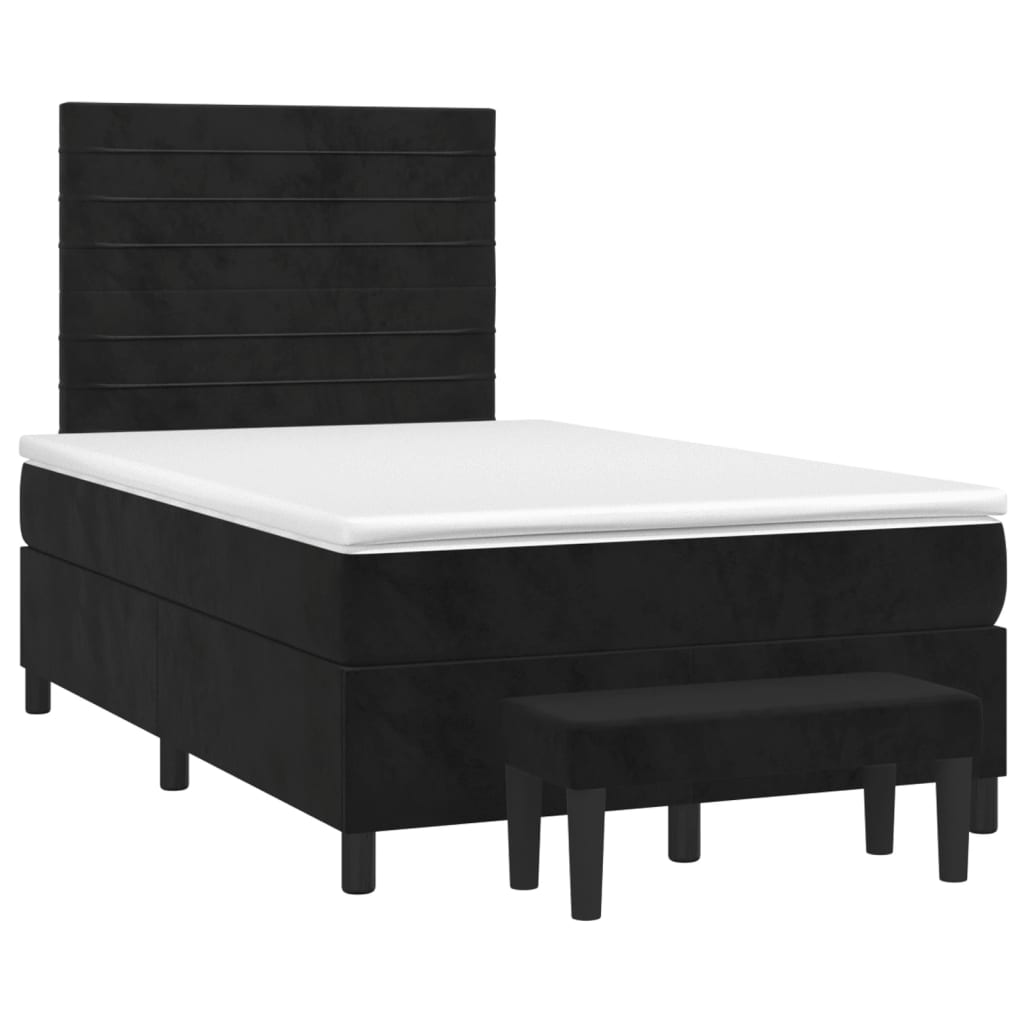 vidaXL Pat box spring cu saltea, negru, 120x190 cm, catifea