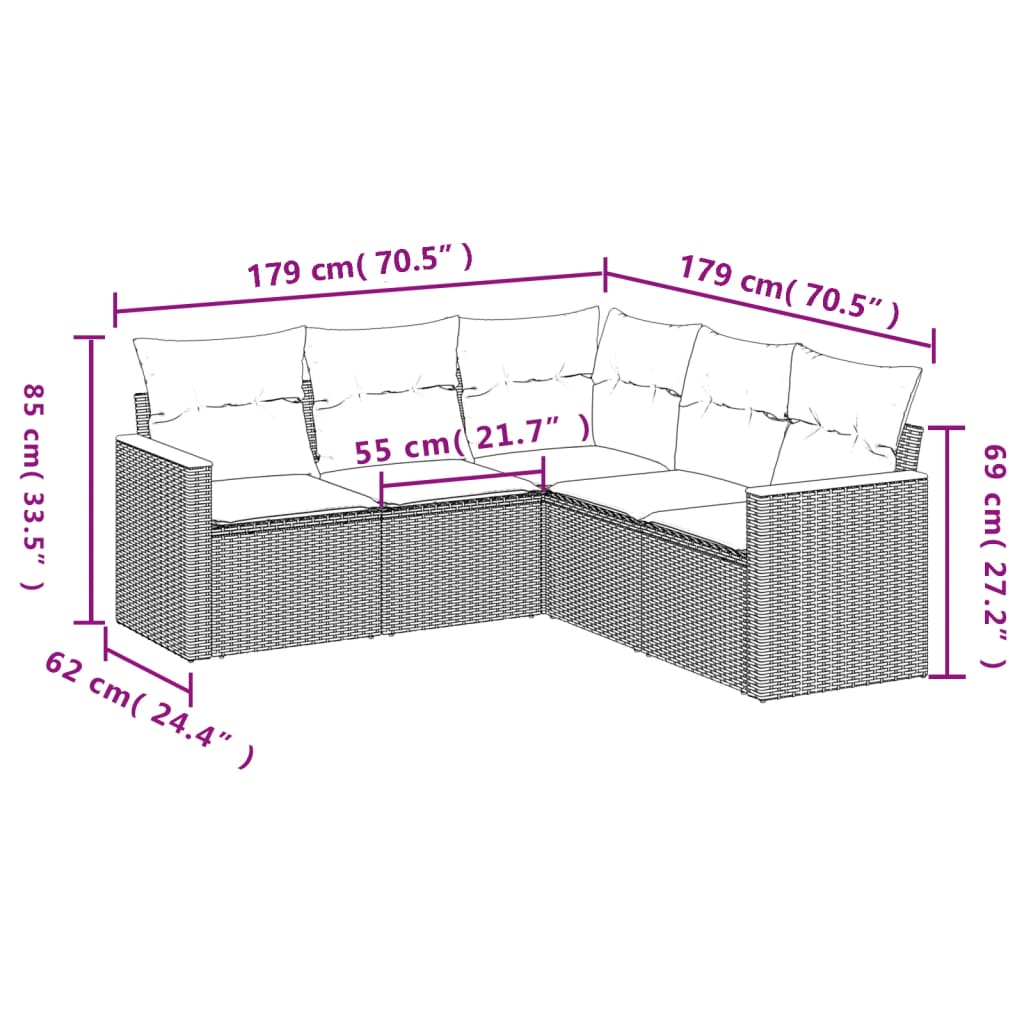 vidaXL Set canapele de grădină cu perne, 5 piese, bej, poliratan