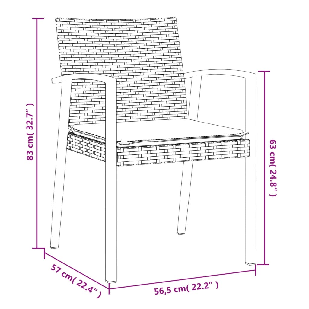 vidaXL Scaune de grădină cu perne 4 buc. negru 56,5x57x83 cm poliratan