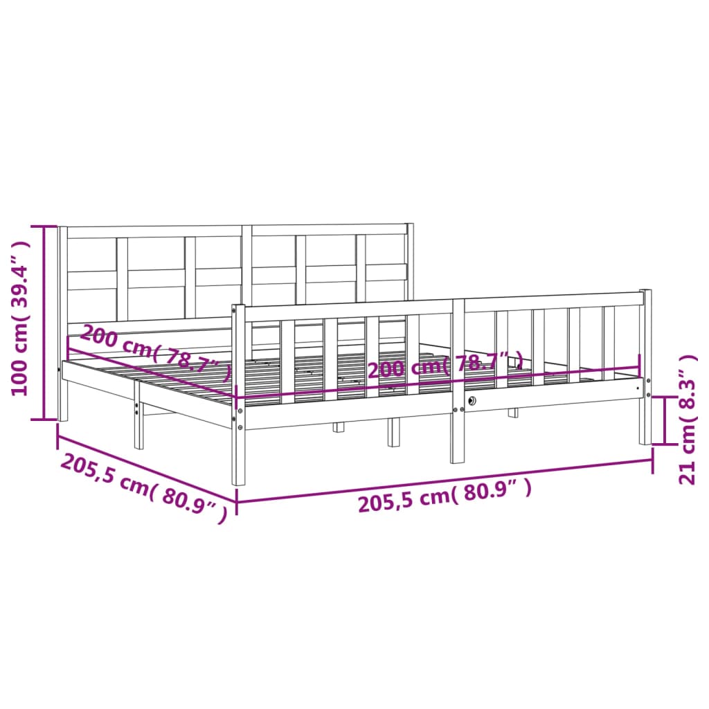 vidaXL Cadru pat cu tăblie 200x200 cm, gri, lemn masiv