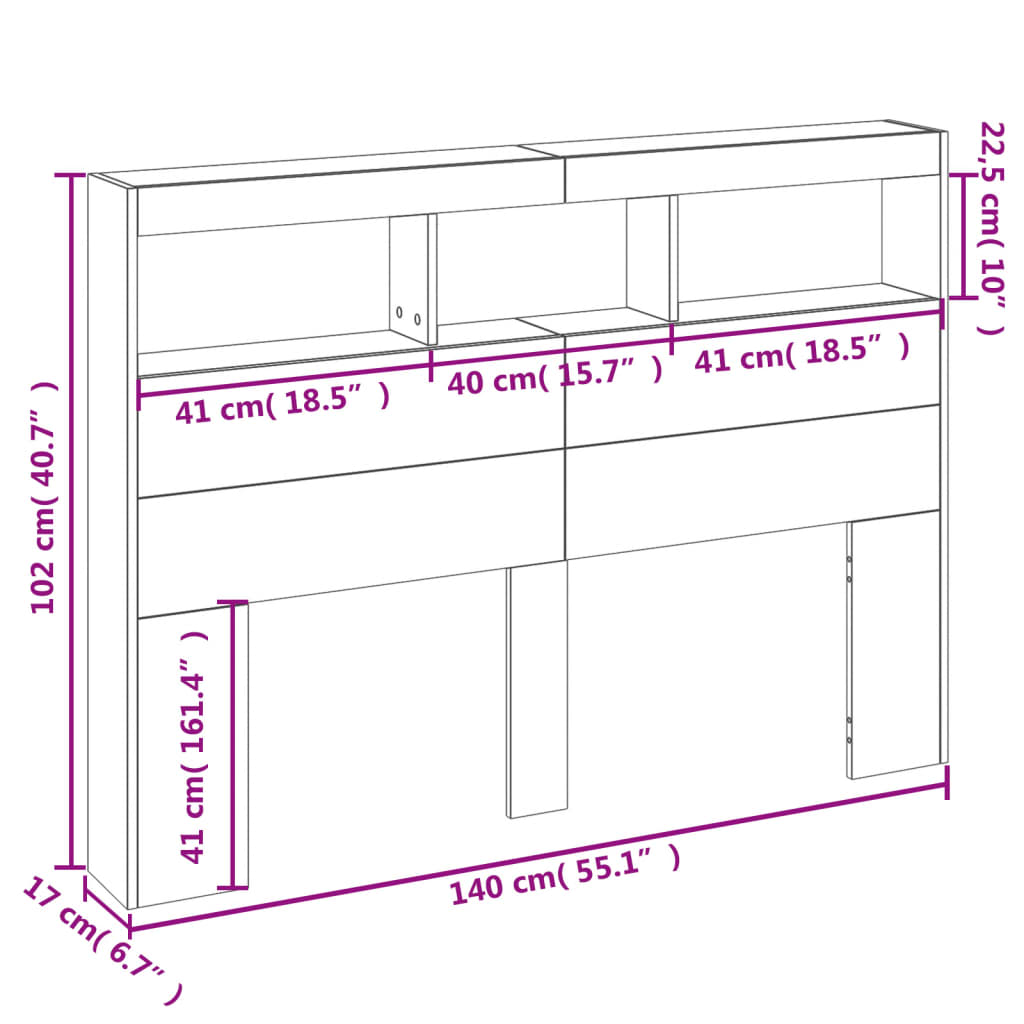 vidaXL Tăblie de pat cu dulap și LED, gri beton, 140x17x102 cm