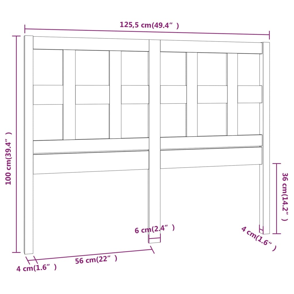 vidaXL Tăblie de pat, alb, 125,5x4x100 cm, lemn masiv de pin